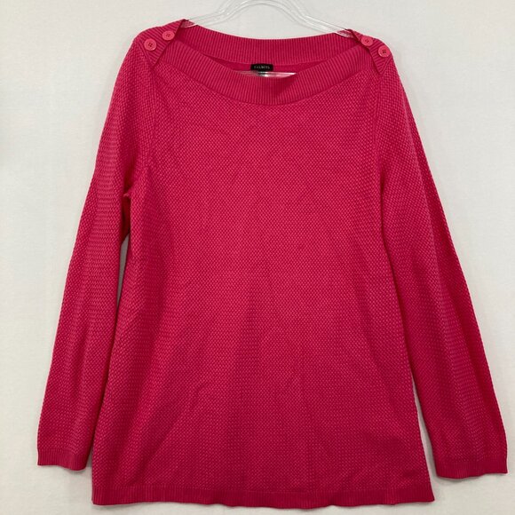 Talbots size XL Pink Button Accents Long Sleeve Boat Neck Soft Preppy Sweater - Picture 1 of 9